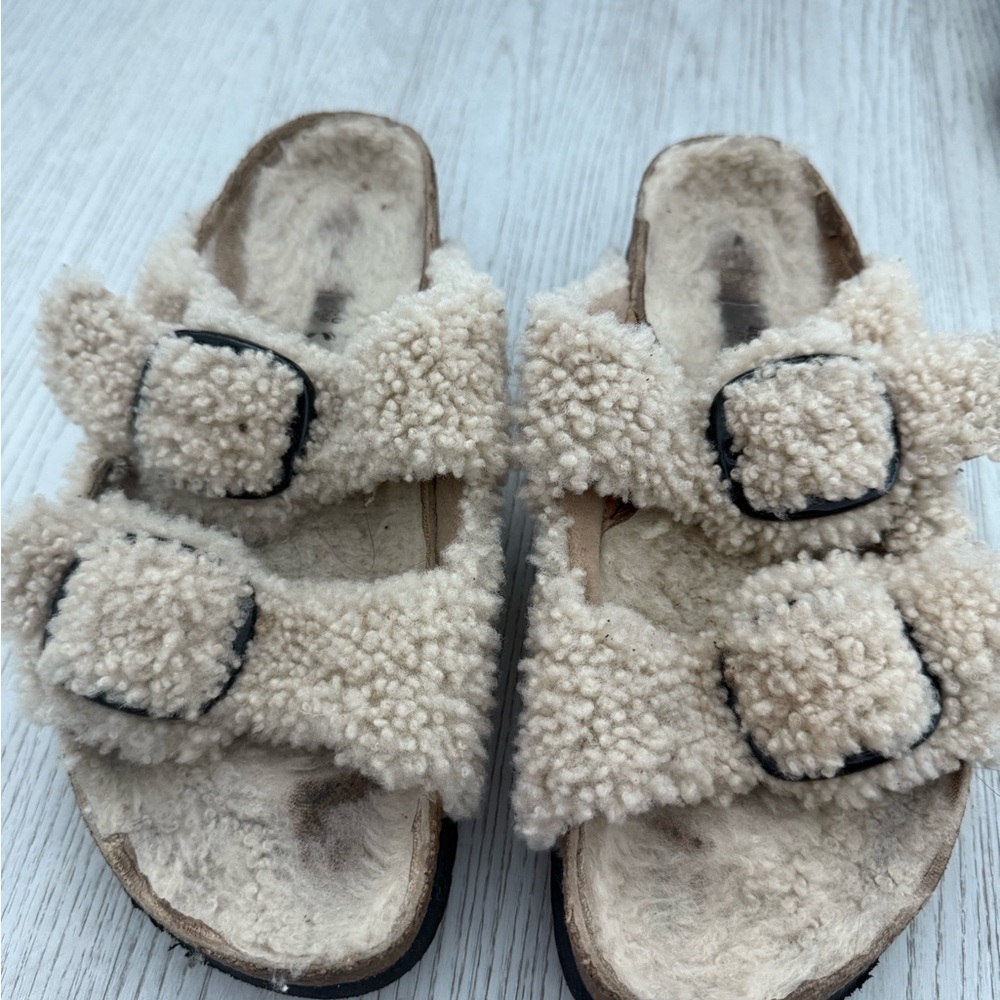Birkenstock Cream Fuzzy Sandals
